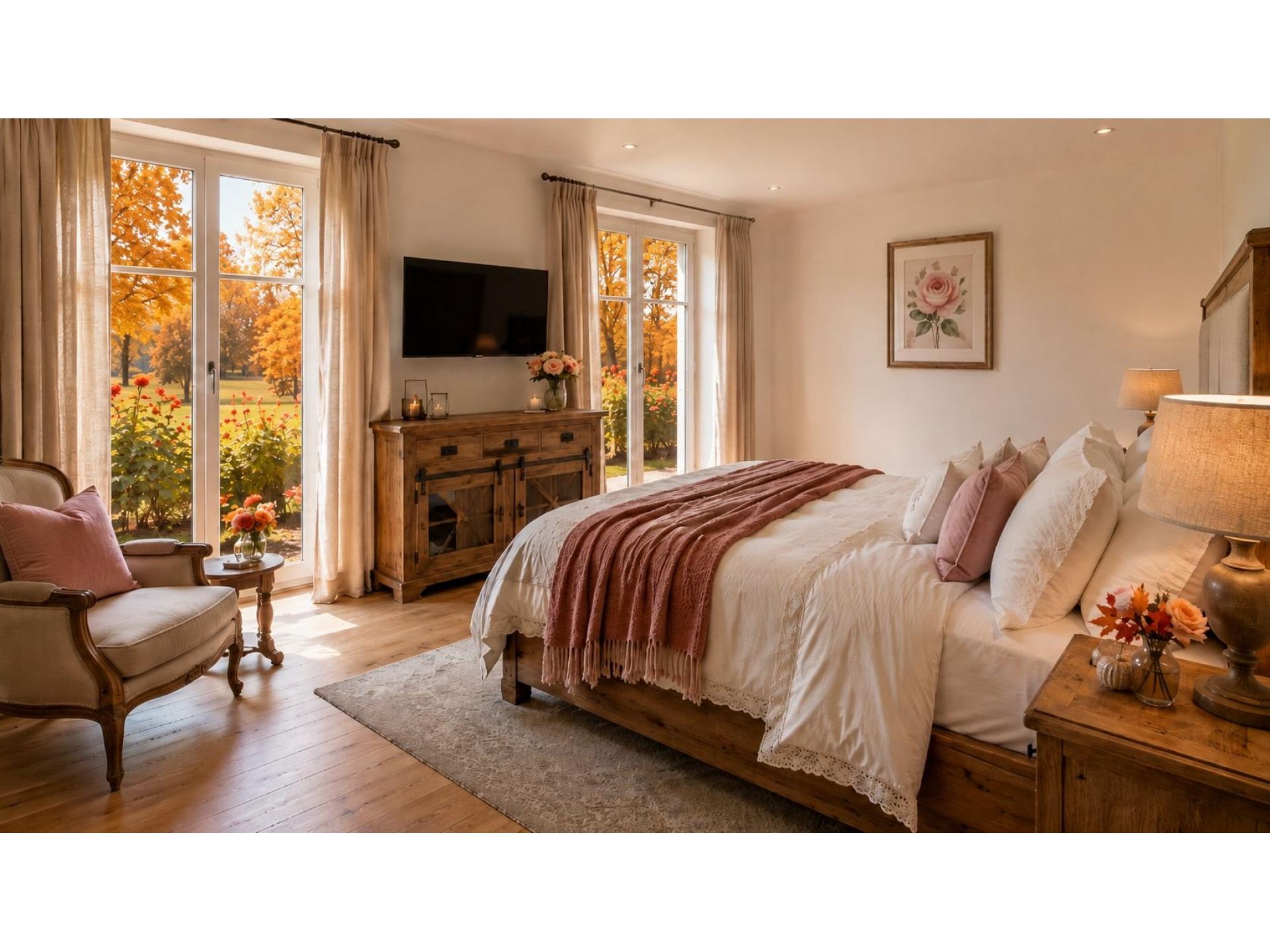 Schlafzimmer im Herbst