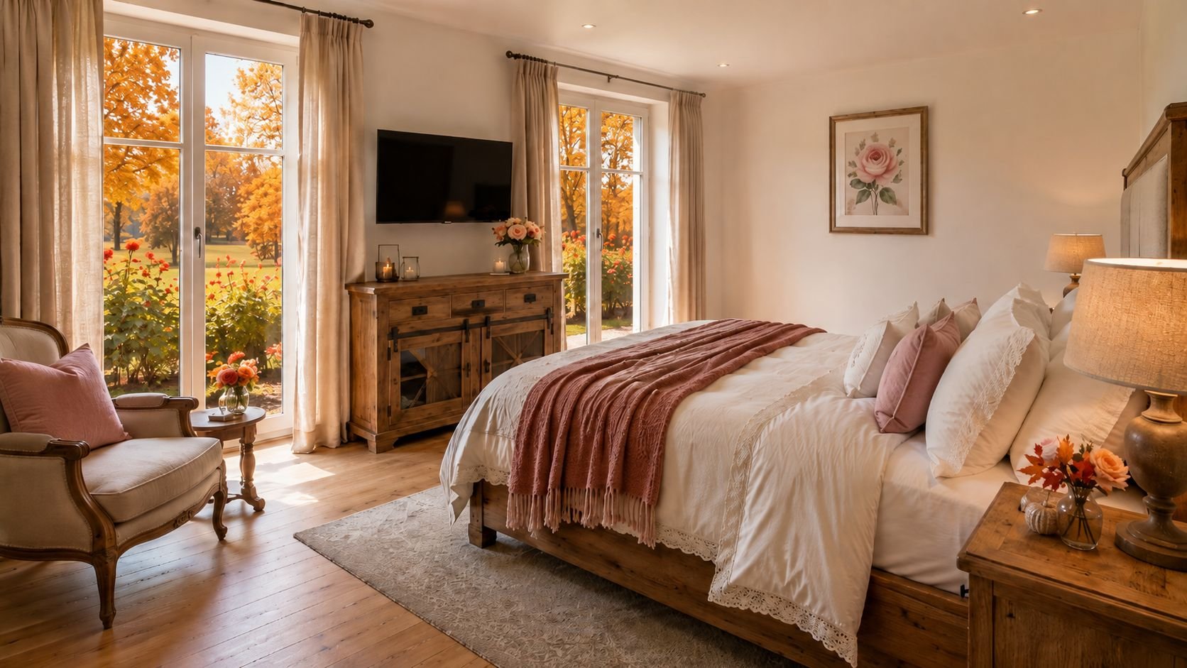 Schlafzimmer im Herbst