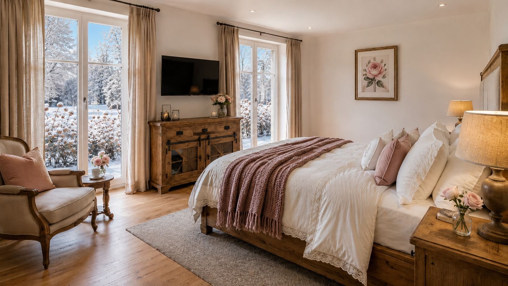 Schlafzimmer im Winter